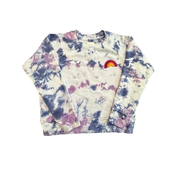 Mother Denim Size XS Square Wash Tie Dye Sweatshirt Blueberry Rainbow Patch #N12 - Picture 2 of 14